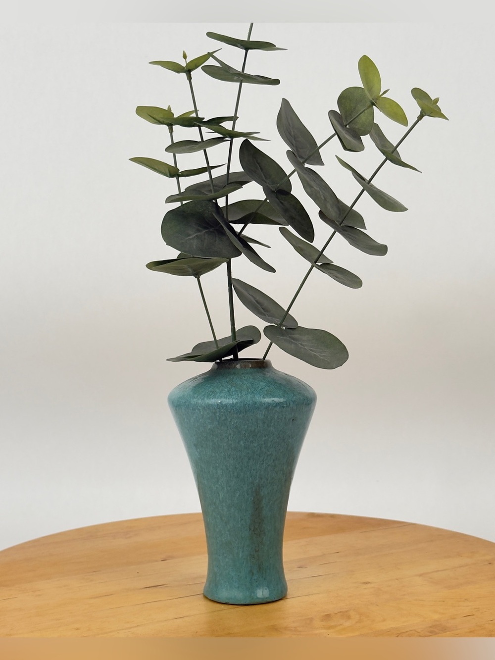 Vintage Teal Crystalline Vase, Jun Ware Inspired Stoneware Pottery Bud Vase 6”H